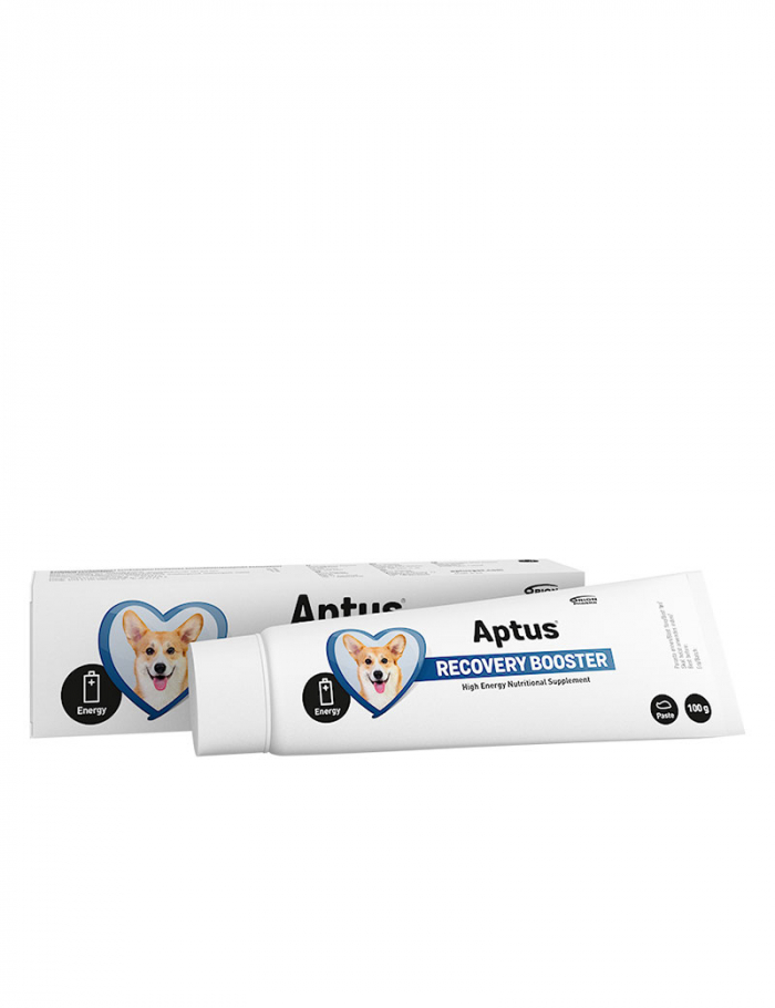 En tub Aptus Recovery Booster för hundar.