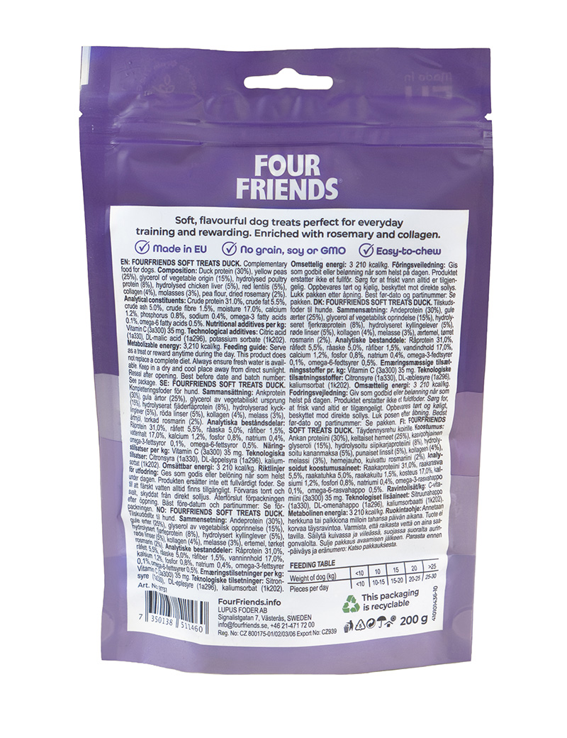 FourFriends_Soft-Treats_Duck_200g_Back FourFriends_Soft-Treats_Duck_200g_Back