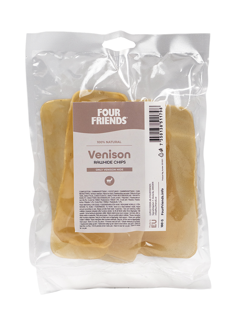FourFriends_Rawhide_Chips_Venison_100g FourFriends_Rawhide_Chips_Venison_100g